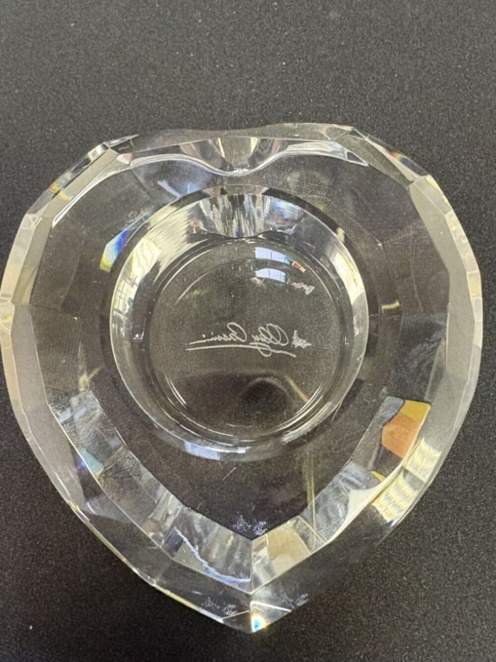 Oleg Cassini Crystal Votive Candle Holder, Heart Shaped, Clear Glass, Signed